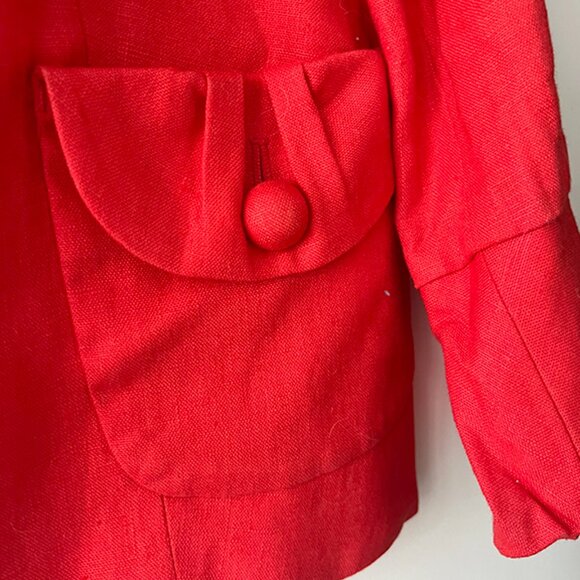 Women’s J. CREW 100% Linen Red Bell Sleeve Collared Blazer Jacket. Color is red - Picture 4 of 5